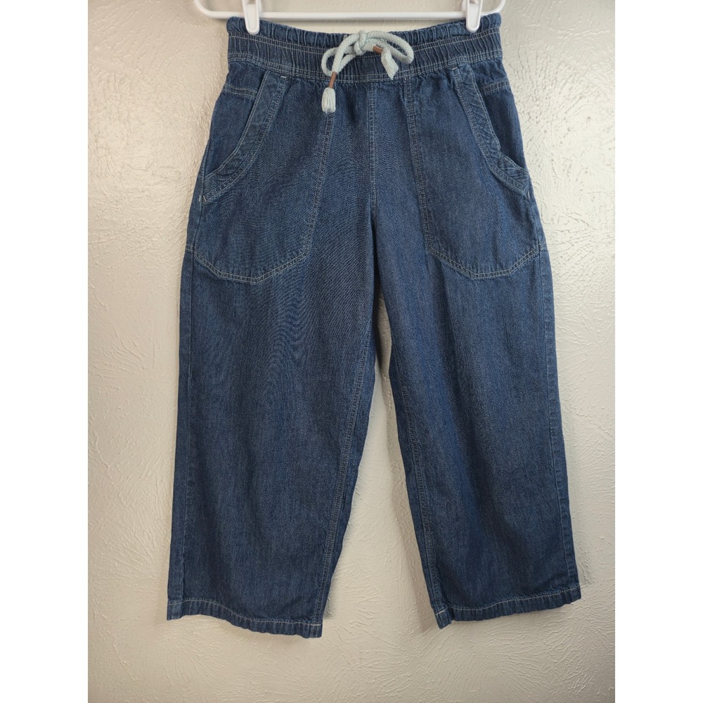 We The Free Wide Leg Baggy Jeans XS Blue Denim High Waisted Pull On Crop Gaucho